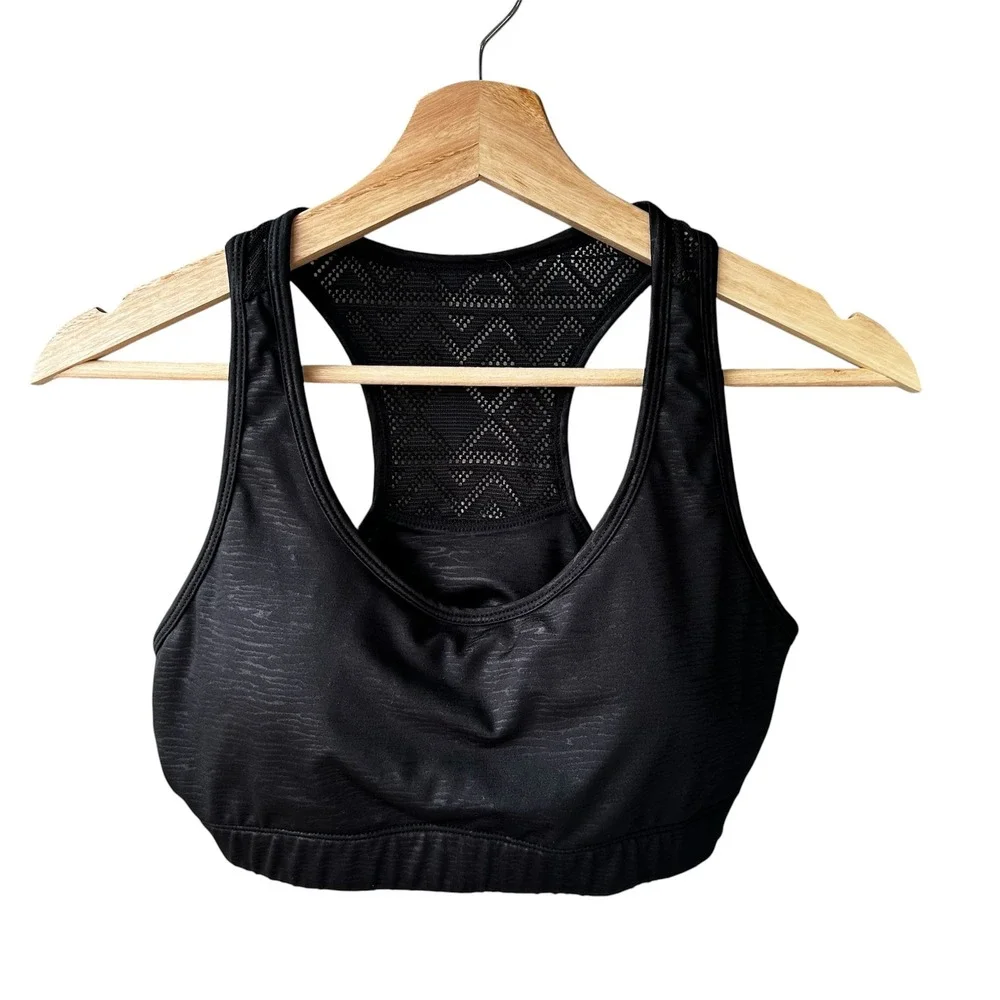 Zyia Active Sports Bra Black Space Dye Laser Cut Mesh Racerback Active Sz Medium